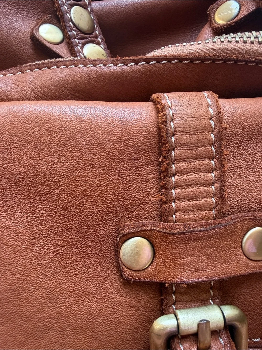 Lusher Stylish Tan Leather Backpack with Brass Accents